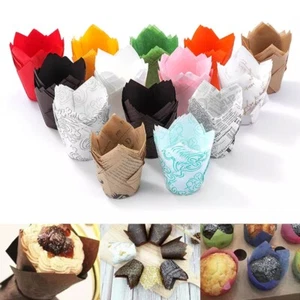 50pcs Tulip Wraps Cupcake Muffin Baking Cases Coffee Wrapper Muffin Cake Cups - Picture 1 of 39