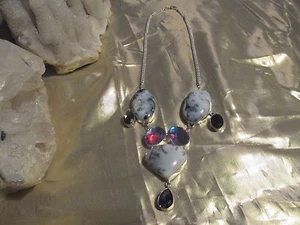 HERMOSO COLLAR ARTESANAL NUEVO ÓPALO DENDRÍTICO ARCO IRIS TOPACIO AMATISTA - Imagen 1 de 5