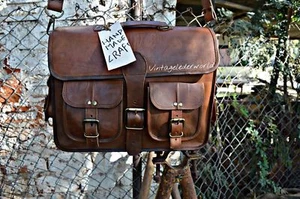 New Men's Genuine Vintage Brown Leather Messenger Shoulder Laptop Bag computer - Picture 1 of 5