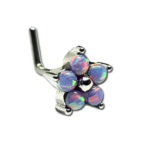 Opal Flower Nose Stud Purple AB 20g (0.8mm) Surgical Steel L Bend Pin Piercing - Picture 1 of 12