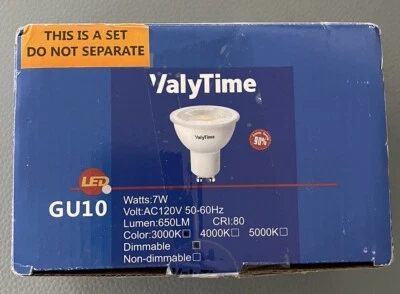 ValyTime Dimmable GU 10 LED Lightbulbs Pack Of 6. 7W=75W 20000 Hours Service - Image 1 of 4