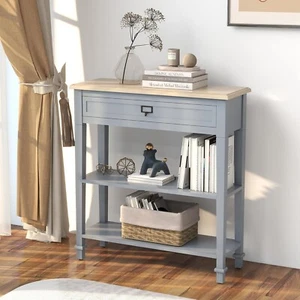 Wood Console Table with Drawer and Storage Shelf Accent Table Entryway Hallway - Picture 1 of 7