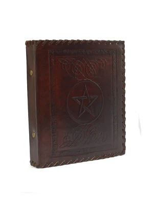 Pentagramm Stern Akten Ordner 2 Ring DIN A5 Echtes Büffel Leder Handmade Prägung