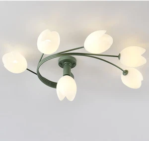 Mid Century LED Ceiling Light Floral Shade Glass Chandelier Lamp 4/6-Lights - Picture 1 of 22