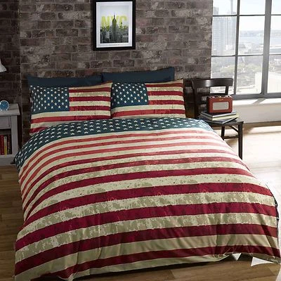 NEW YORK DOUBLE DUVET COVER SET BEDDING SKYLINE FLAG USA