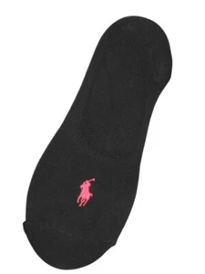 RALPH LAUREN Polo Ladies Trainer Liner Socks Size 4 - 7 Black With Pink Logo - Picture 1 of 1
