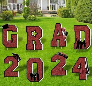 NEW Pink Light Up 2024 Graduation Party Yard Sign Decoration Grad Lawn Sign 8 PC - Picture 1 of 5