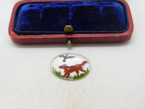 Essex Crystal Reverse Painted Glass Dog and Bird Jewellery Spares c1970