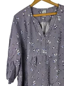 Catherines Size 3X Tunic Blouse Top Shirt Blue Stripe Floral Popover Rayon - Picture 1 of 6