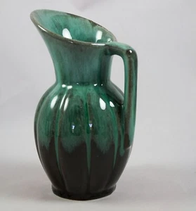 Vtg 1960's Canuck Pottery Fluted Jug #908 Evangeline Ware Blue-Green Drip Glaze - Picture 1 of 6