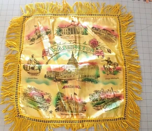 vintage fringed silk souvenir Pillow Cover  Atlantic CITY 16X16.  - Picture 1 of 11
