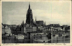 FRANKFURT Main ~ 1920/30 Mainkai barco barcos puente muelle de hierro postal sin circular. - Imagen 1 de 2