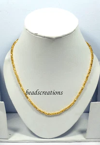 3-4MM Natural Golden Pyrite Faceted Beads Beaded 925 Sterling Silver Necklace - Picture 1 of 8