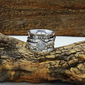 Rainbow Moonstone Gemstone 925 Sterling Silver Spinner Handmade Ring All Size - Picture 1 of 3