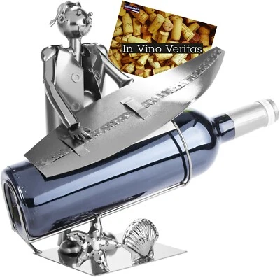 BRUBAKER Surfista Porta Bottiglia da Vino in Metallo Argento - Idee Regalo - Immagine 1 di 4