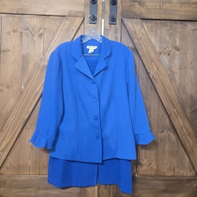 Miss Dorby Women’s Blue Textured 2-Piece Skirt Suit Set Size 16 Polyester - Image 1 of 4