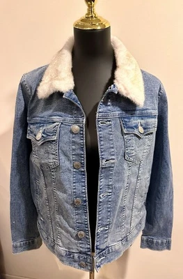 Chaqueta vaquera elástica cuello piel sintética camionero True Religion para mujer talla XL nueva con etiquetas Foto 1 de 4