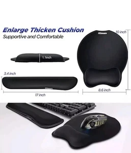 Mouse Mat & Keyboard Wrist Support Rest - Matching Black Memory Foam Grip Pad PC - Picture 1 of 5