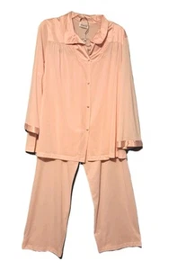 Vanity Fair Womens Pajama Set XL Pink Long Sleeve Button Up Sleepwear Leisure - Picture 1 of 12