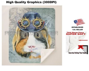 Guinea Pig Tri Color Watercolor Steampunk Theme Sherpa Fleece Throw Blanket - Picture 1 of 6