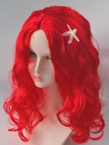 Women Girls Children Sea Star Mermaid Ariel Costume Inspired Red Long Hair Wig - Picture 1 of 11