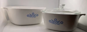 Corning Ware Blue Cornflower Lot of 2 Casserole Dishes 1 3/4 qt 2 1/2 qt Vintage - Picture 1 of 15