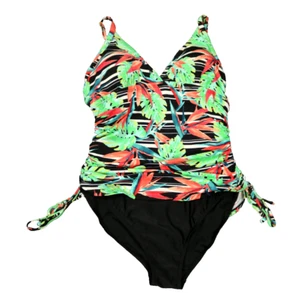 St. John's Bay Tropical Floral One Piece Swimsuit Ruched Sides Multicolor 14 - Picture 1 of 20