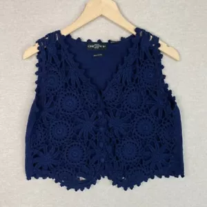 Vintage Womens Hand Knitted Crocheted Vest One Size Fits All Festival Button - Picture 1 of 9