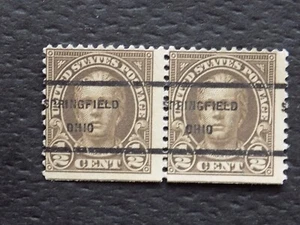 (1) USED PAIR OF U. S. DEFIN. precan. stamps 1/2 C N. HALE, W/A SPRINGFIELD, PC - Picture 1 of 2