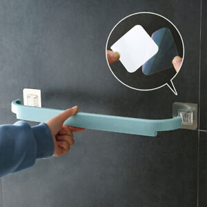 Plastic Self Adhesive Wall Mounted Bathroom Towel Bar Shelf Rack Holder Hanger