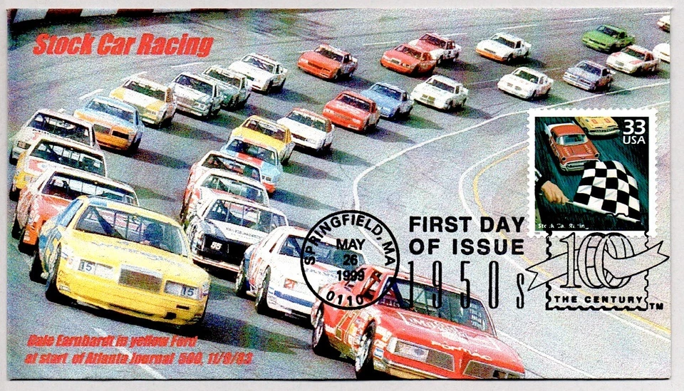 STOCK CAR RACING STAMP FIRST DAY OF ISSUE, DALE EARNHARDT ATLANTA JOURNAL 500 - Image 1 of 1