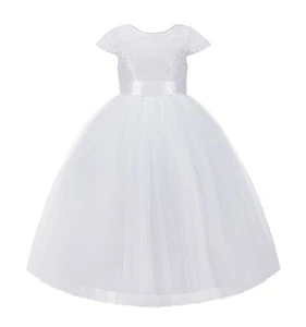Cap Sleeves Sequin Flower Girl Dresses Formal Dress Pageant Dress Birthday Dress - Picture 1 of 25