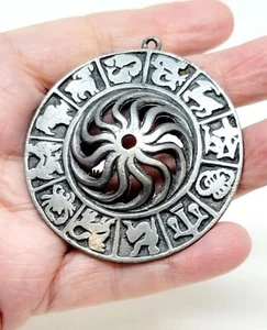 Vintage Zodiac Signs Celestial Sun Pendant for Necklace | Round Astrology Jewerl - Picture 1 of 6