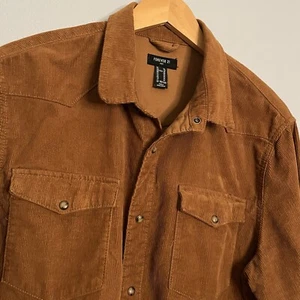 Forever 21 Corduroy Shirt Mens XL Brown Button Up Long Sleeve - Picture 1 of 8
