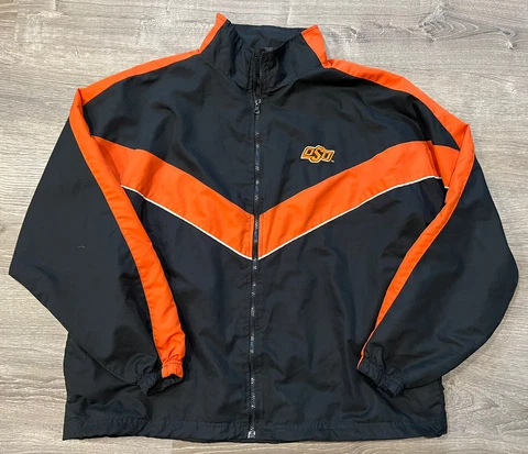 Men's Starter OKLAHOMA STATE Full Zip lined Windbreaker Jacket Orange Black SZ L Cover