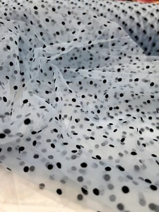 Sky Blue TULLE Black Velvet Polka-dot Fabric by the Yard Gown Quinceañera Bridal - Picture 1 of 11