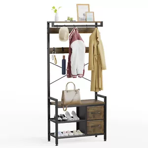 Heavy Duty Closet Organizer System Wood Clothes Rack with 2 Shelves & 2 Drawers - Picture 1 of 9