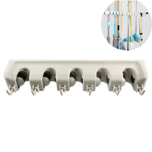 Wall Mount Mop Holder Brush Broom Hanger Kitchen Organizer 5 Position 6 Hooks - Picture 1 of 7