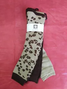 NWT ~ ANNE KLEIN ~ 3 pr Women's Knee High Brown Leopard Print Combo ~ Sz 9-11 - Picture 1 of 4