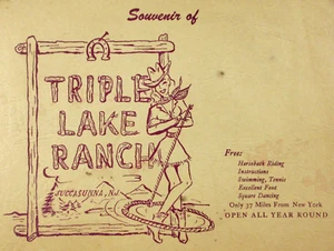 Triple Lake Dude Ranch Succasunna NJ Souvenir Photo Woman Horse Resort 1940-50s - Picture 1 of 5