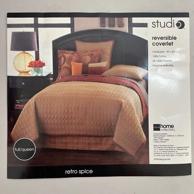 Cobertor de algodón JC Penney Queen Home Studio retro especias reversible tostado óxido nuevo con etiquetas Foto 1 de 3