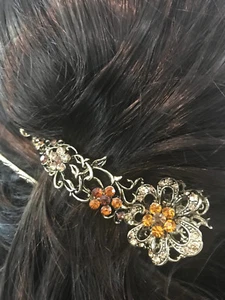 New Antique Antique Gold Amber & Topaz Floral Crystal 41/2'' Alligator claw clip - Picture 1 of 4