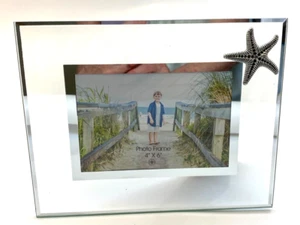 Glass & Pewter Starfish Photo Frame 4 x 6" Beachcombers Beach House Decor - NEW - Picture 1 of 5
