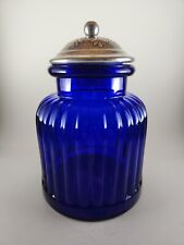 Vintage Cobalt Blue Round Ribbed Canister Jar, Cookie in Jar, Cracker Jar 1980s