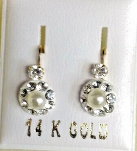 New 14kt Yellow Gold Pearl Antique Style Euro Mini Earrings - Picture 1 of 2