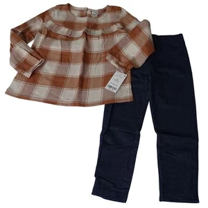 Carters 2 pc Brown Plaid Top and Blue Legging Set Toddler Girls Size 4T NEW - Picture 1 of 8