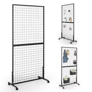 Gridwall Panel Display Stand Floorstanding Grid Wall Panels Retail Display Rack - Picture 1 of 9