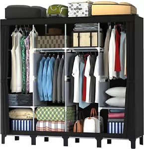 Kleiderschrank Stoffschrank mit 2 stabilen Kleiderstangen 170x45x175cm C207 - Picture 1 of 9
