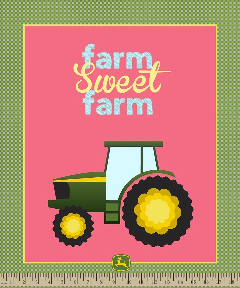 37" X 44" Panel Tractor John Deere Farm Sweet Farm Plaid Cotton Fabric D763.76 - Image 1 of 1