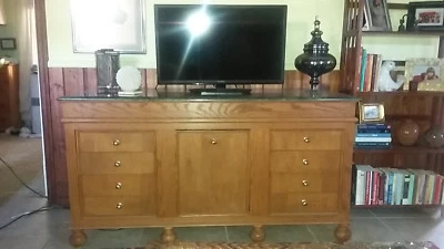 Beautiful Custom Made Solid Oak Credenza with Green Marble TopT - $300 - Image 1 of 4